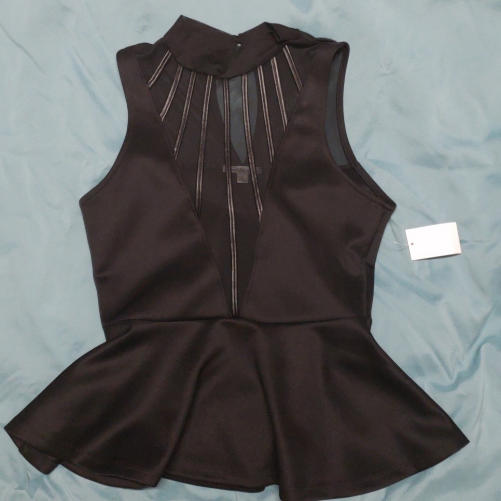 NWT Peplum Mesh and Leather top